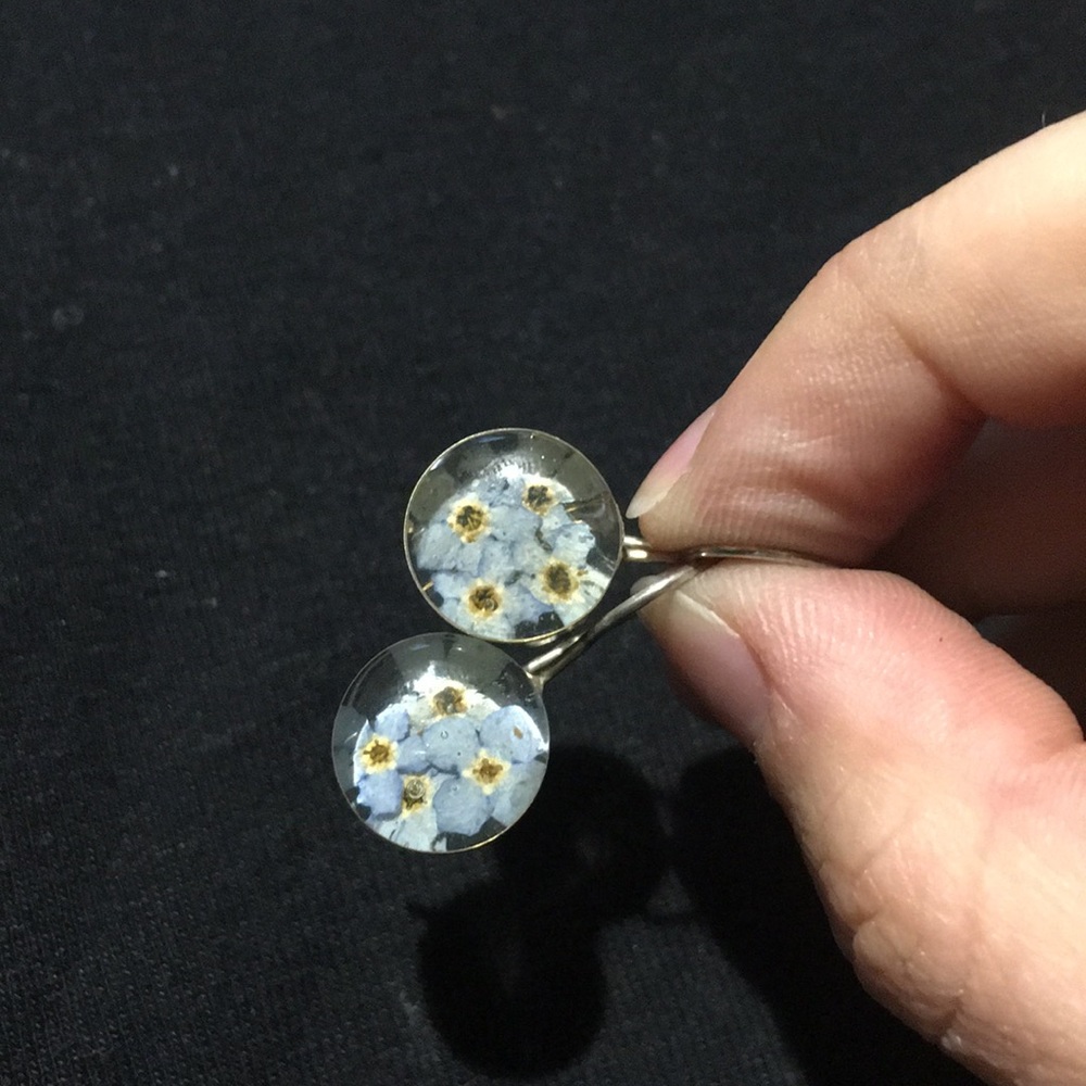Pressed blue flower earrings